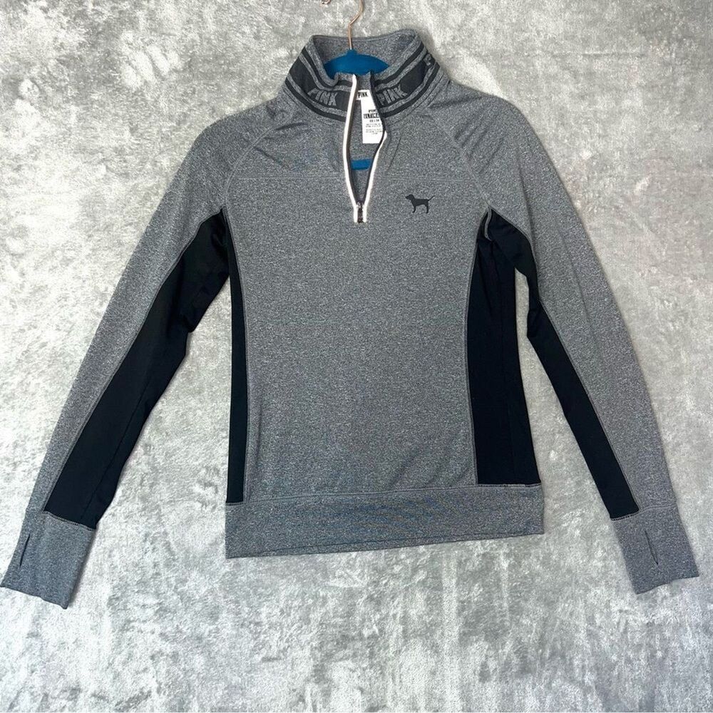 PINK Victoria’s‎ Secret Sweatshirt XS Gray Black 1/4 Zip Pullover Activewear
